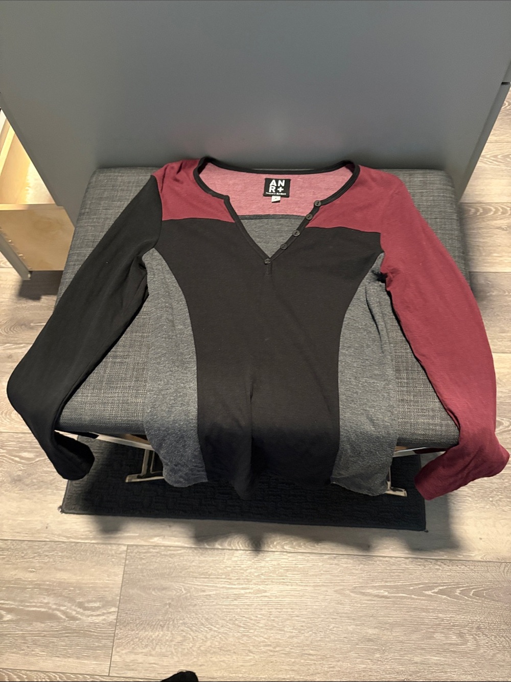 Alp N Rock Colorblock Long Sleeve Henley in Black, Gray & Berry